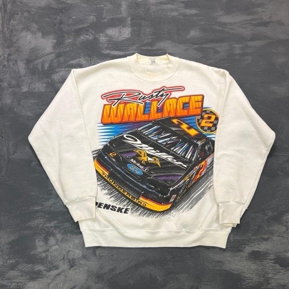 Vintage‎ Rusty Wallace Sweatshirt Mens Large White 1990s Nascar